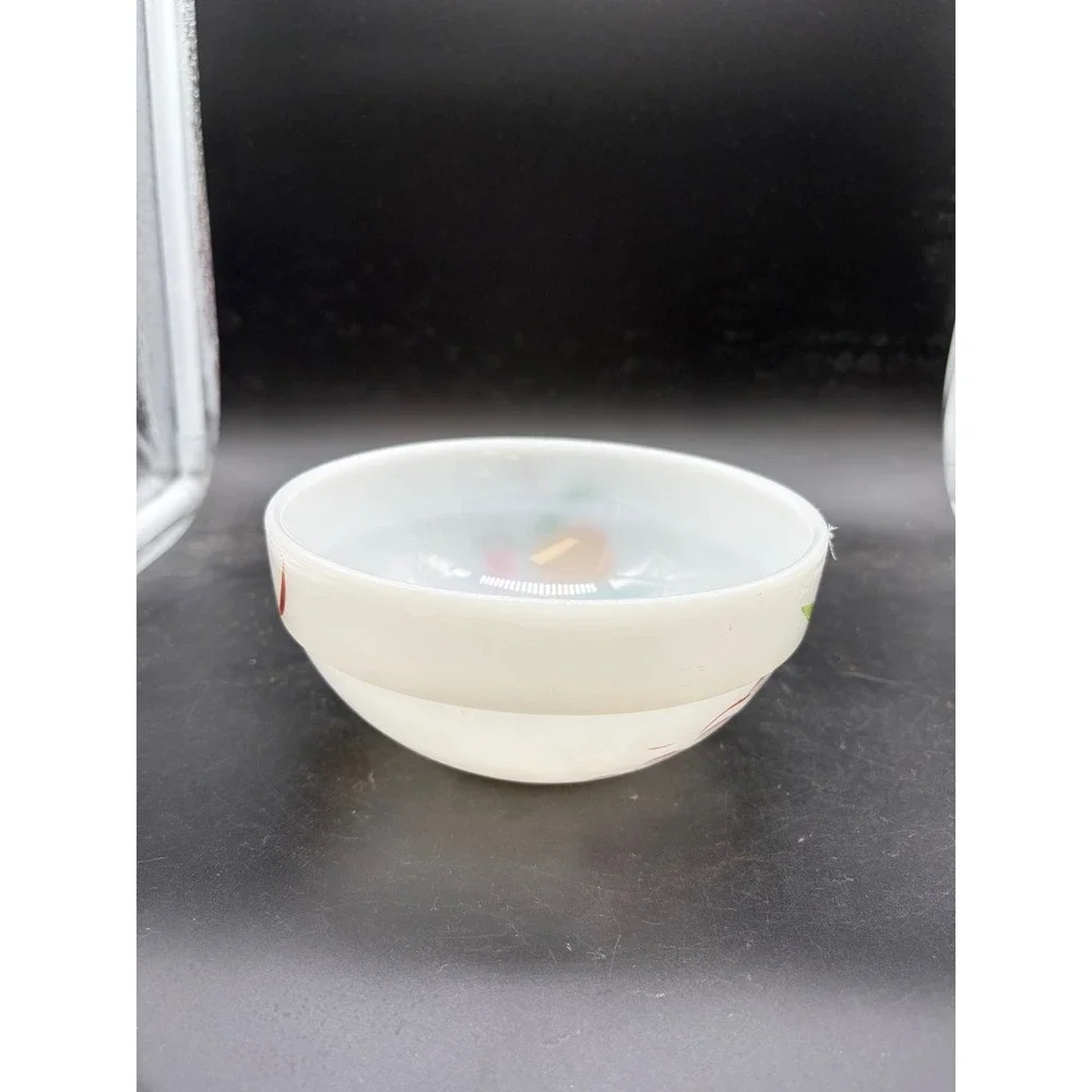 Vintage Fire-King Hand Painted Fruit Milk Glass Mixing‎ Bowl USA Made